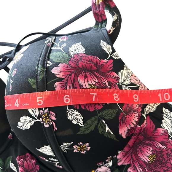 TORRID Black & Pink Floral Print Strappy Push-Up Balconette Bikini Top Size 1X - Picture 7 of 10